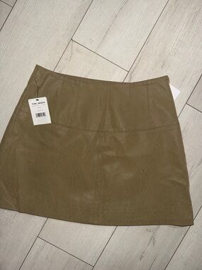 Free People Olive Green Faux-Leather Mini Skirt
